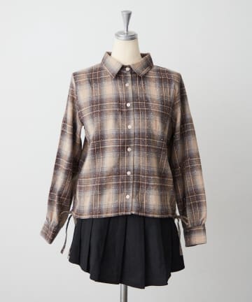 NICE CLAUP / OLIVE des OLIVE OUTLET(ナイスクラップ  / オリーブ デ オリーブ アウトレット) 【continuer】サイドドロストキラキラチェックシャツ