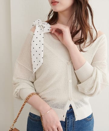 natural couture(ナチュラルクチュール) 透かし編みラメニットカーディガン