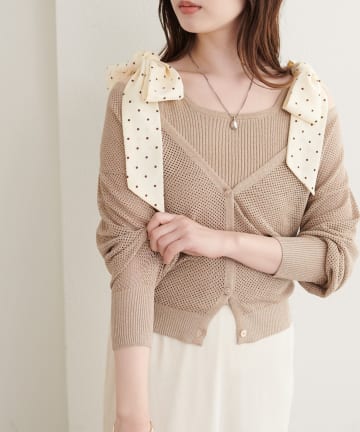 natural couture(ナチュラルクチュール) 透かし編みラメニットカーディガン