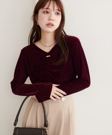 natural couture(ナチュラルクチュール) シアーベロアギャザーロンT