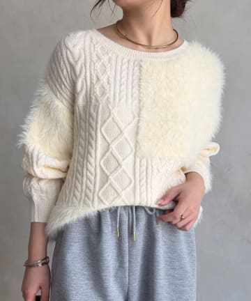 Jena　espace merveilleux(ジェナ　エスパスメルヴェイユ) バックリボンケーブルニット
