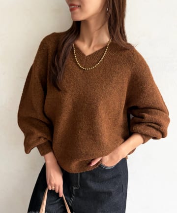 Chez toi(シェトワ) Vネックゆるニットプルオーバー