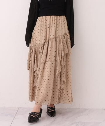 NICE CLAUP / OLIVE des OLIVE OUTLET(ナイスクラップ  / オリーブ デ オリーブ アウトレット) 【one after another】ドット柄ティアードロングスカート