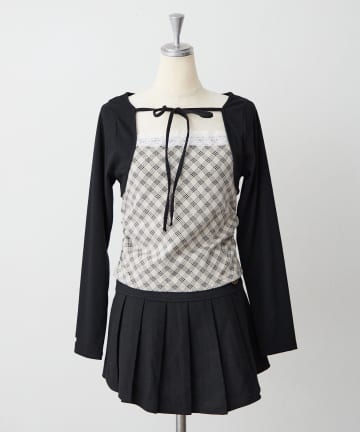 NICE CLAUP / OLIVE des OLIVE OUTLET(ナイスクラップ  / オリーブ デ オリーブ アウトレット) 【continuer】レースキャミレイヤード風ボレロトップス