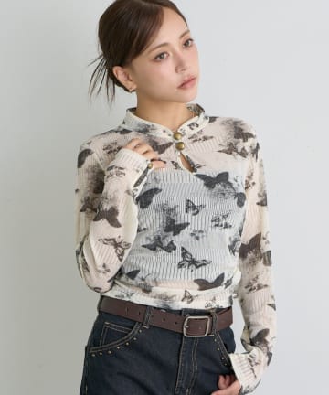 RAY CASSIN(レイカズン) チャイナシアーロングTシャツ / ロンT