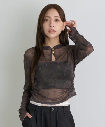 RAY CASSIN(レイカズン) チャイナシアーロングTシャツ / ロンT