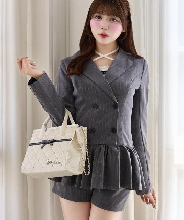 Belle Charme(ベルシャルム) Velour Quilted Ribbon Mini Tote