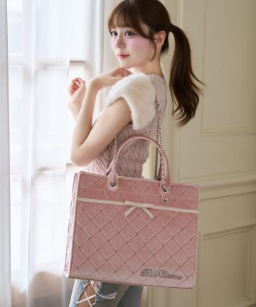 Velour Quilted Ribbon Mini Tote | Belle Charme(ベルシャルム