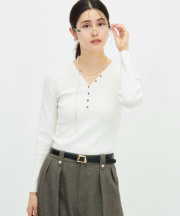 NOLLEY'S(ノーリーズ) 《手洗い可能》シルクカシミヤ混Vヘンリーリブプルオーバー