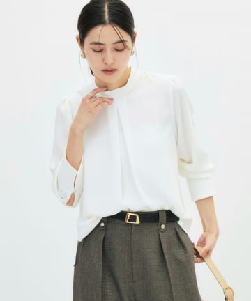NOLLEY'S(ノーリーズ) 《ストレッチ》スタンドカラージョーゼットブラウス