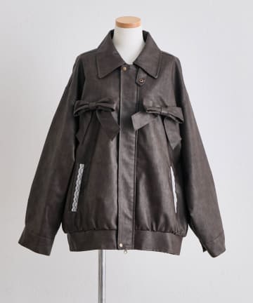 OLIVE des OLIVE(オリーブ デ オリーブ) リボンフェイクレザーブルゾン
