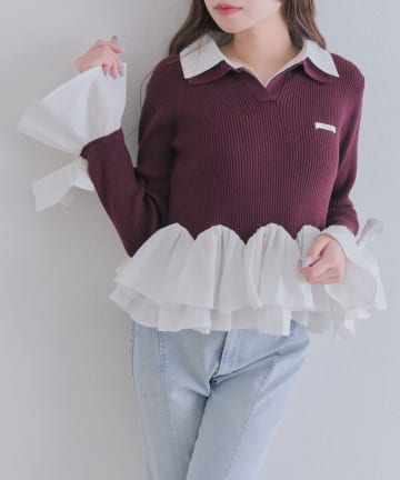 OLIVE des OLIVE(オリーブ デ オリーブ) 2枚衿スキッパーニット