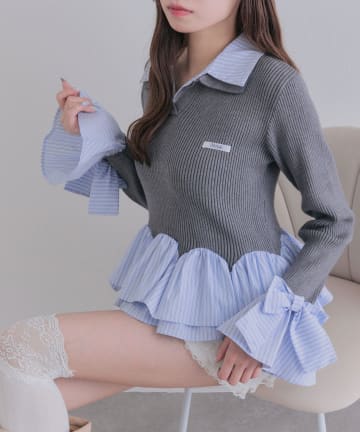 OLIVE des OLIVE(オリーブ デ オリーブ) 2枚衿スキッパーニット