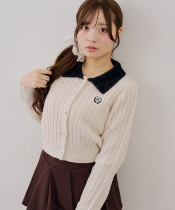 NICE CLAUP / OLIVE des OLIVE OUTLET(ナイスクラップ  / オリーブ デ オリーブ アウトレット) 【continuer】衿フェザーケーブルポロニット