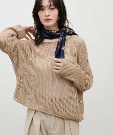 LARUTA(ラルータ) メッシュ金釦サイド開きニットプルオーバー