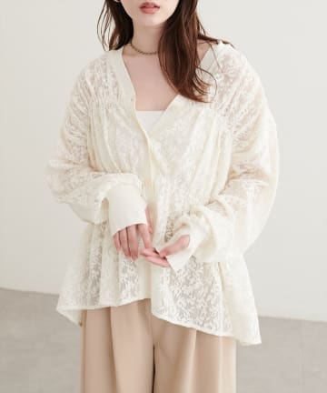 natural couture(ナチュラルクチュール) メッシュレースシャツカーデ