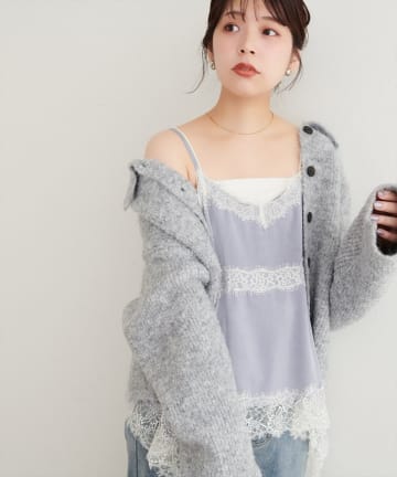 natural couture(ナチュラルクチュール) ランダムヘムサテンレースキャミ