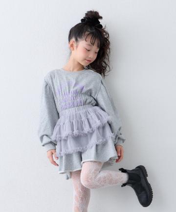 CIAOPANIC TYPY(チャオパニックティピー) 【26Winter展示会 出展商品】【KIDS】ミニ裏毛シャーリングかすれロゴミニワンピチュニック