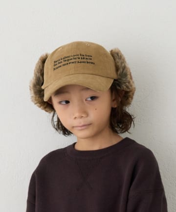 CIAOPANIC TYPY(チャオパニックティピー) 【26Winter展示会 出展商品】【KIDS】フライトファー付きコーデュロイロゴ刺繍CAP