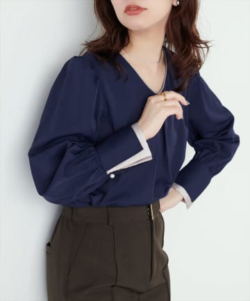 natural couture(ナチュラルクチュール) 〈osono〉配色Wカフスブラウス