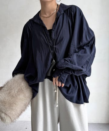 DOUDOU(ドゥドゥ) レーストリミングドルマンブラウス