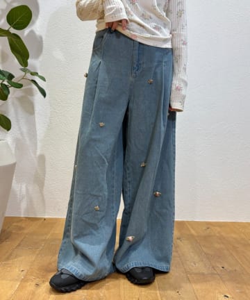 w closet(ダブルクローゼット) バラモチーフデニムPT