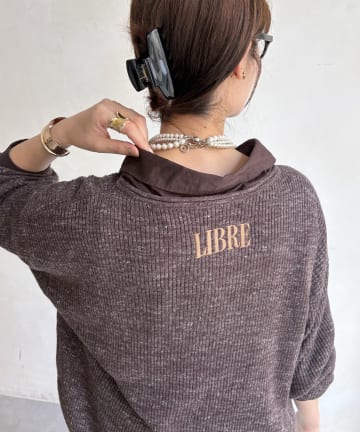 DOUDOU(ドゥドゥ) 【セットアップ可能】バックロゴ刺繍メランジニットプルオーバー