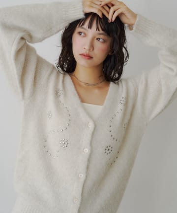 Kastane(カスタネ) 【9.19(土)0:00発売】フラワースタッズニットカーディガン