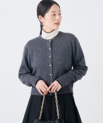 NOLLEY'S(ノーリーズ) 《手洗い可能》へアリーラメクルーネックカーディガン