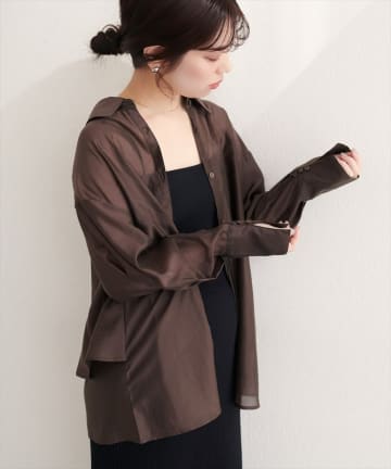 natural couture(ナチュラルクチュール) 【sherbet line】接触冷感バックフリルシアーシャツ