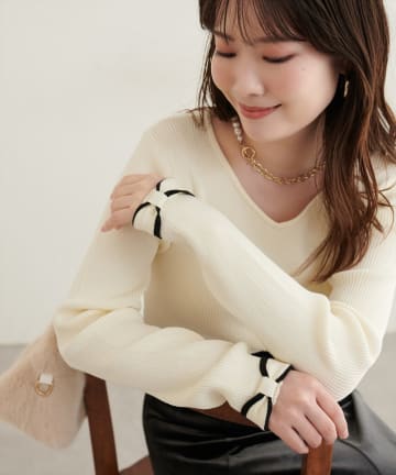 natural couture(ナチュラルクチュール) 〈osono〉袖口リボン２WAYニット