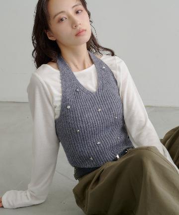 OUTLET(アウトレット) 【Kastane】チャーム付きホルターニットSET
