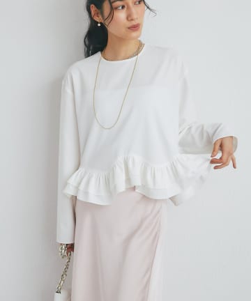 La boutique BonBon(ラブティックボンボン) ジョーゼットランダムペプラムブラウス