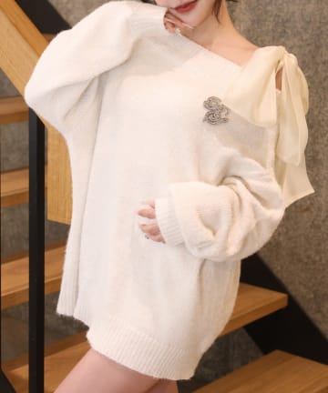 NICE CLAUP / OLIVE des OLIVE OUTLET(ナイスクラップ  / オリーブ デ オリーブ アウトレット) 【one after another】ブローチ付きモールニットミニワンピース