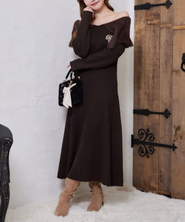 NICE CLAUP / OLIVE des OLIVE OUTLET(ナイスクラップ  / オリーブ デ オリーブ アウトレット) 【 one after another】ブローチ付きニットワンピ