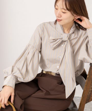 NOLLEY'S(ノーリーズ) stripe embroidery tie blouse