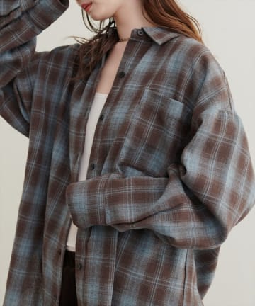natural couture(ナチュラルクチュール) 起毛チェックベーシックオーバーシャツ