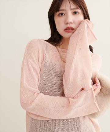 natural couture(ナチュラルクチュール) 透かし編みボートネックプルオーバー