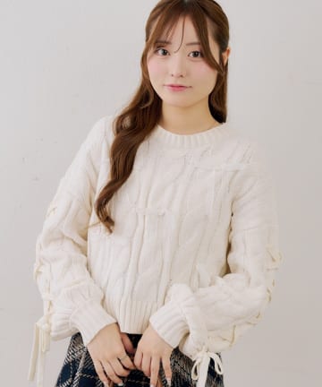NICE CLAUP / OLIVE des OLIVE OUTLET(ナイスクラップ  / オリーブ デ オリーブ アウトレット) 【ANOTHER BRANCH】リボン付きベロアモールニット
