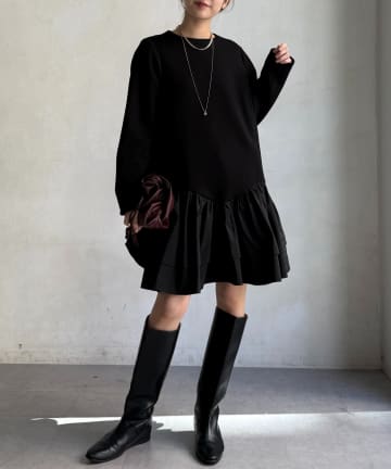 DOUDOU(ドゥドゥ) 裾フリル異素材切替ミニワンピース