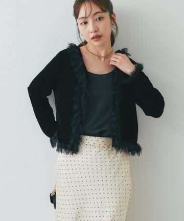 OUTLET(アウトレット) 【La boutique BonBon】シアーベロアレースフリルカーディガン