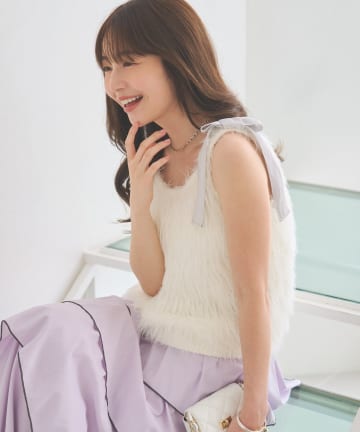 OUTLET(アウトレット) 【La boutique BonBon】ロングフェザーベルリボンニット