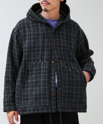 FREDY & GLOSTER(フレディ アンド グロスター) T/C起毛 チェックフーデッドシャツブルゾン