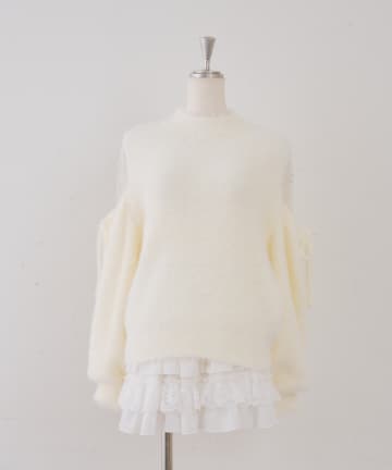 NICE CLAUP / OLIVE des OLIVE OUTLET(ナイスクラップ  / オリーブ デ オリーブ アウトレット) 【ANOTHER BRANCH】フェザー肩あきチュールニット