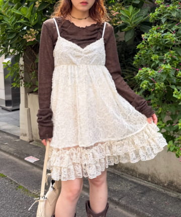 w closet(ダブルクローゼット) モールレースミニキャミワンピース