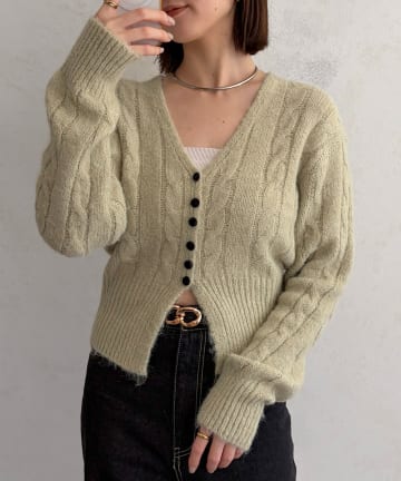 Thevon.(ゼヴォン) ケーブルショートニットカーディガン