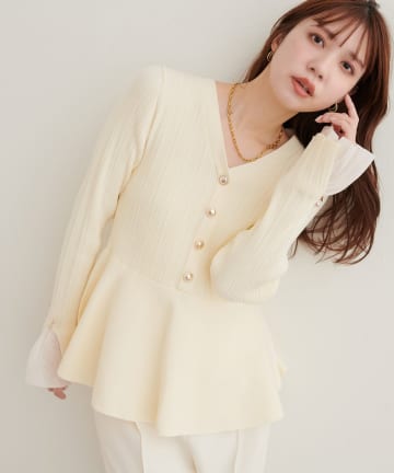 natural couture(ナチュラルクチュール) ランダムリブ×シアーペプラムニット