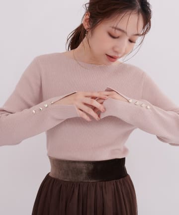 natural couture(ナチュラルクチュール) 〈canami〉袖口ハート釦ボートネックリブニット