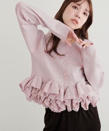 natural couture(ナチュラルクチュール) フリルデザインニットカーディガン