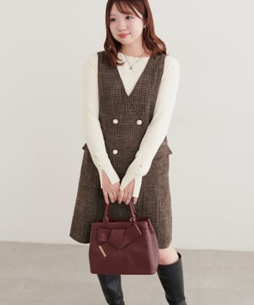 natural couture(ナチュラルクチュール) 〈canami〉ツイードVネックジャンスカ